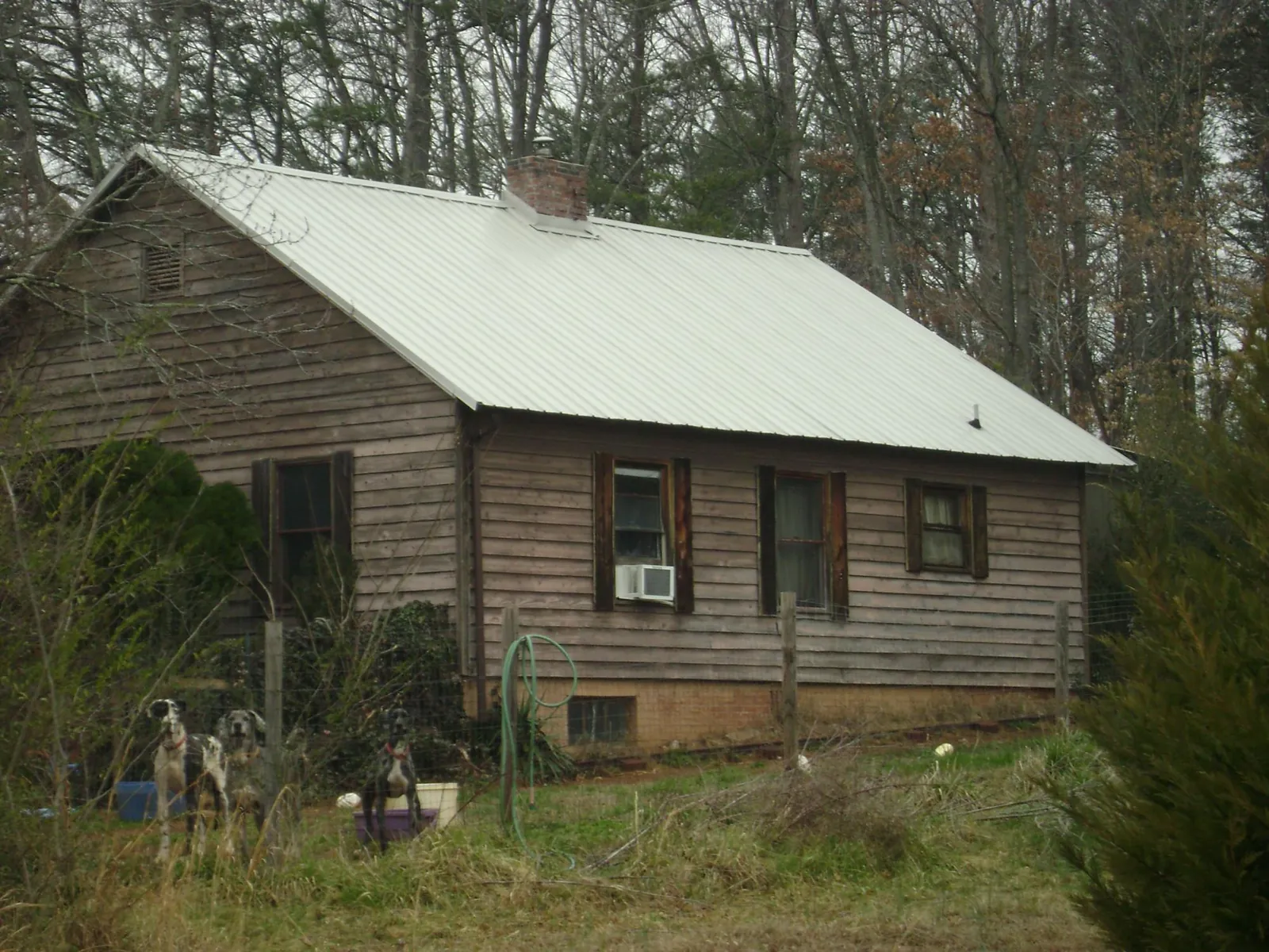 White metal roof on an old wood sided farmhouse, from a Asphalt Shingle Roof Repair job in North Franklin
